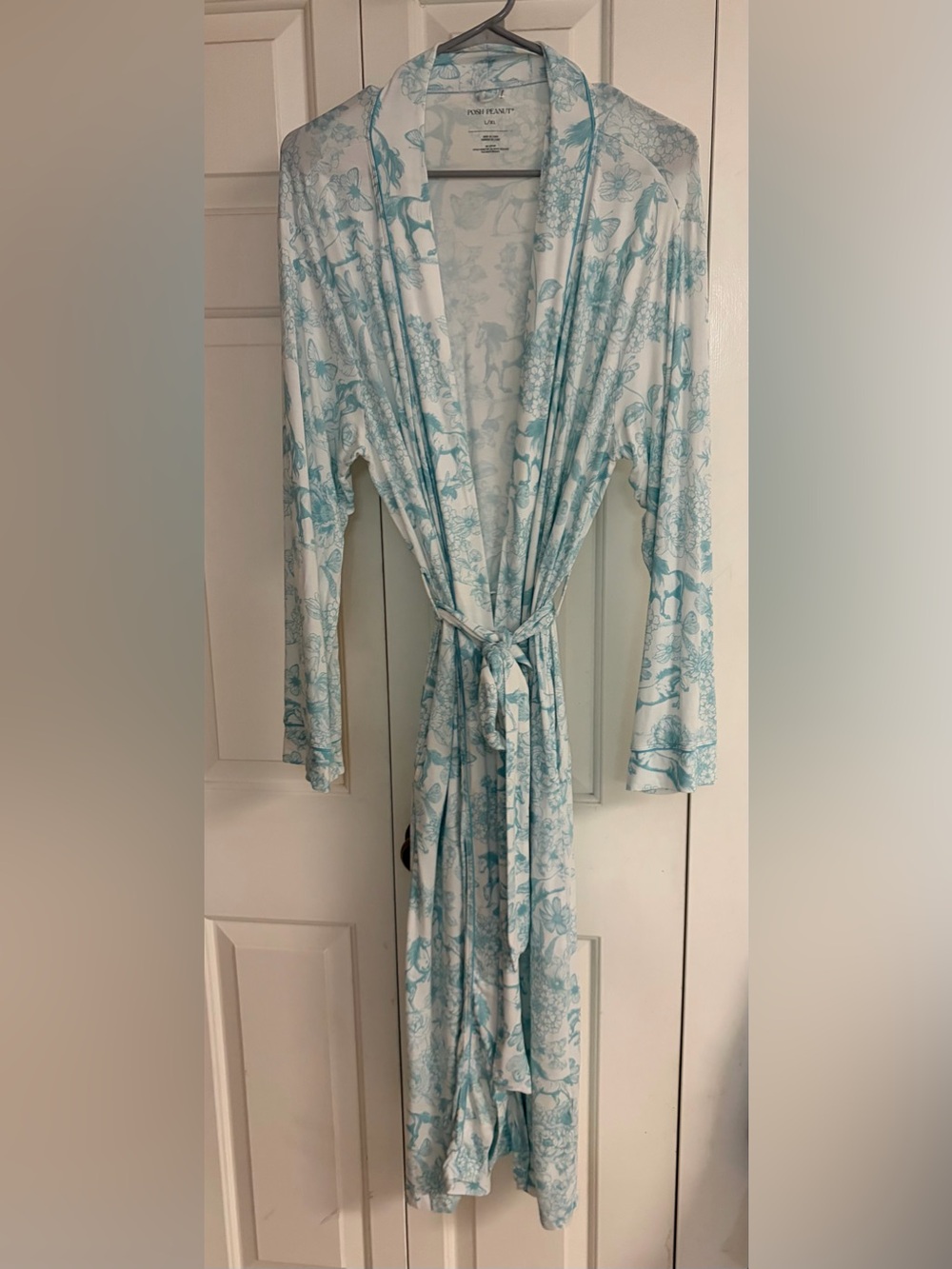 Posh Peanut Light Blue Floral horse print  Long Robe